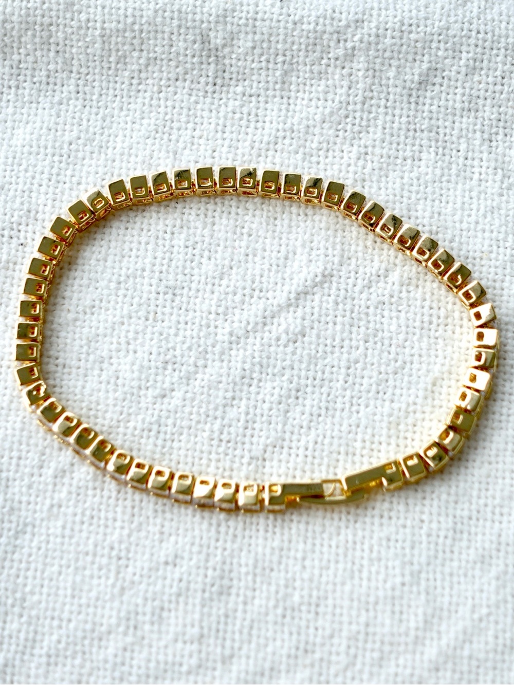 Gold Plated Tennis Bracelet with Clear Stones - Elegant Women’s Jewelry - Picture 4 of 6
